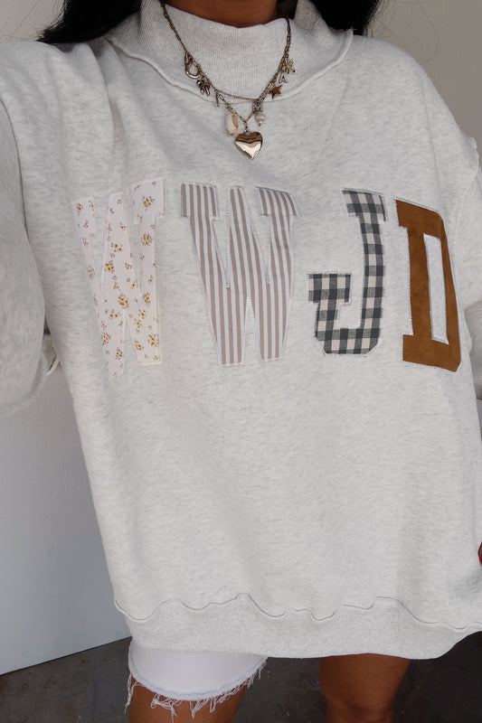 Embroidered Patch Graphic WWJD Sweatshirt