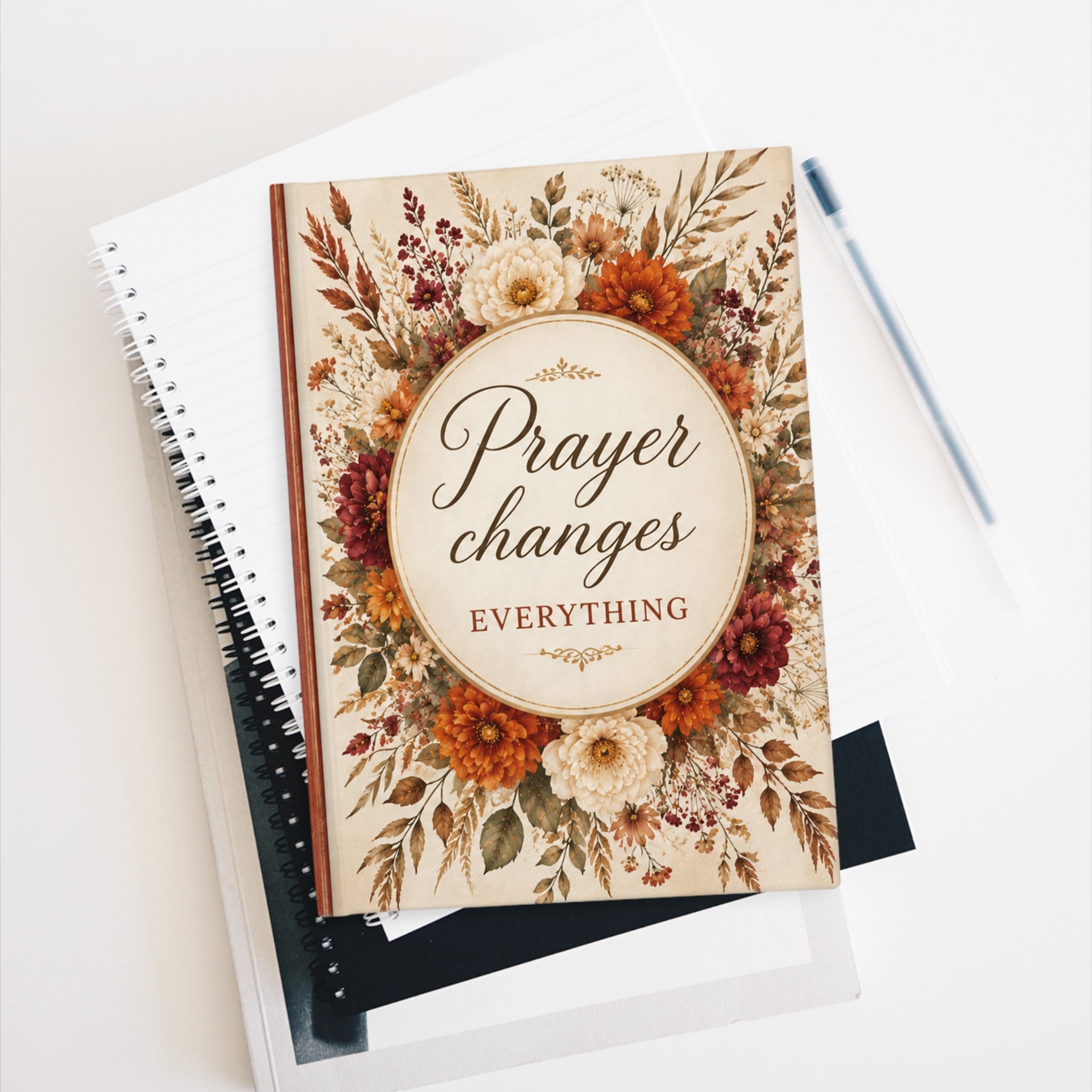 Prayer Hard Cover Journal — "Prayer Changes Everything" Floral Lined Notebook-Personalized