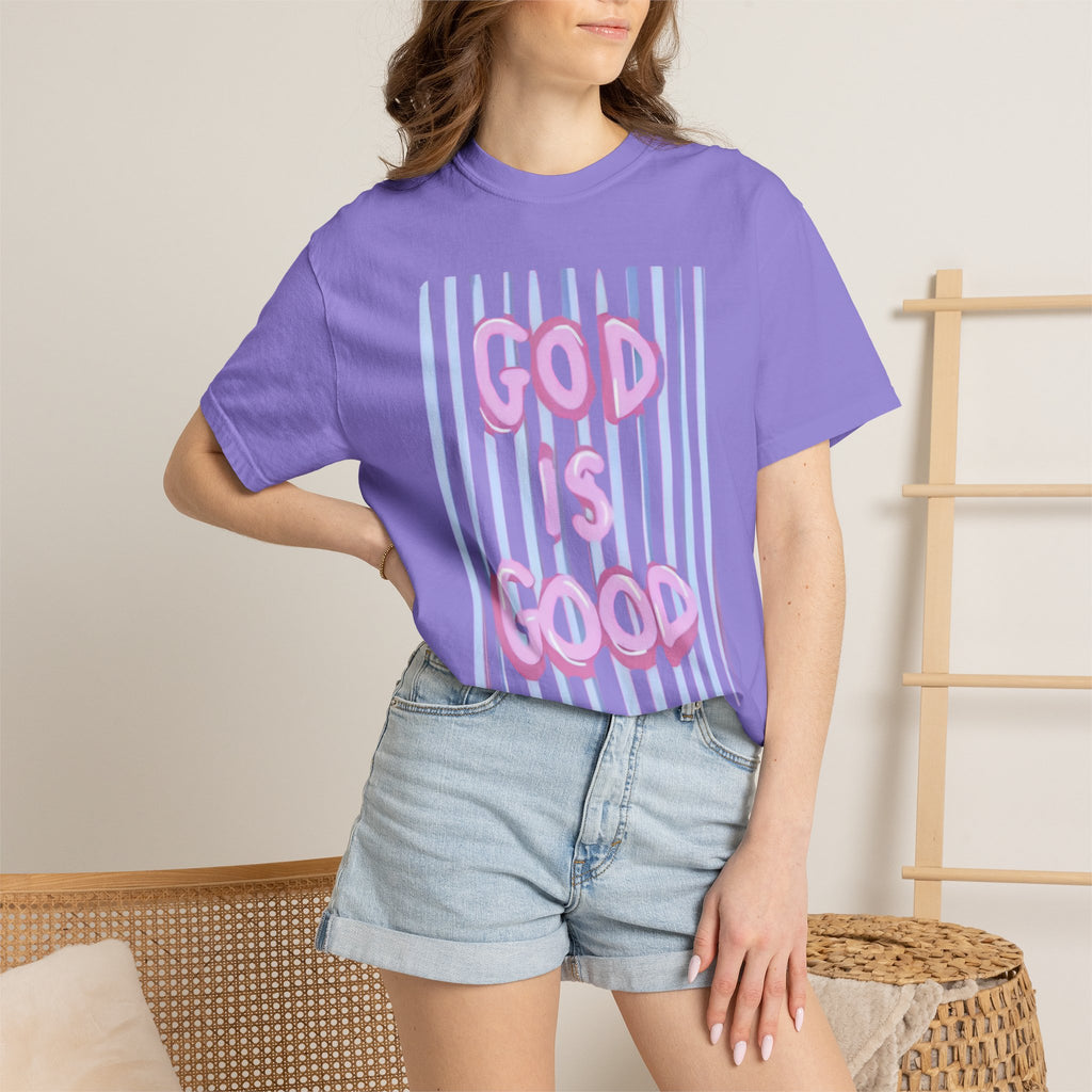 God Is Good T-Shirt — Pastel Pink Bubble Letter Faith Tee