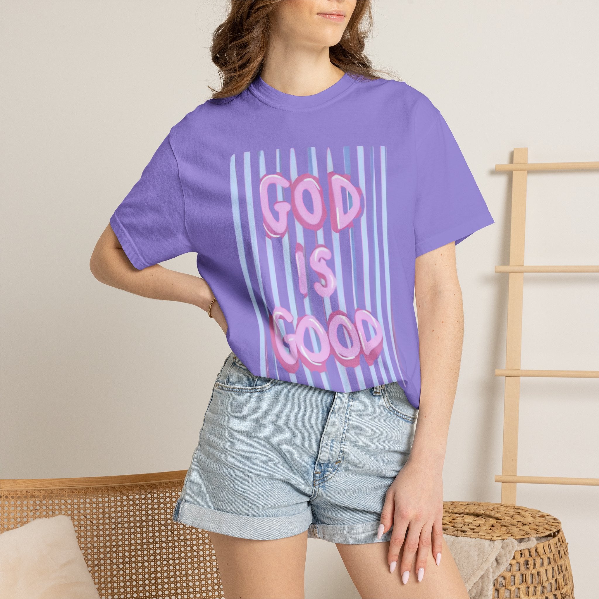 God Is Good T-Shirt — Pastel Pink Bubble Letter Faith Tee