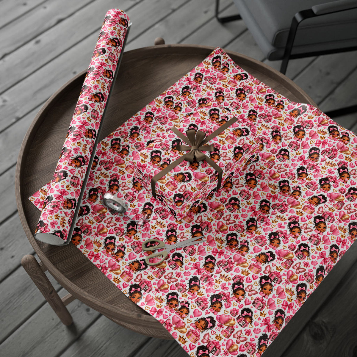 Pink Princess Wrapping Paper | Cute Bows Hearts Butterflies Gift Wrap