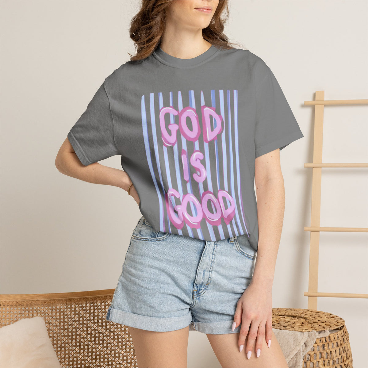 God Is Good T-Shirt — Pastel Pink Bubble Letter Faith Tee, Christian Faith Based