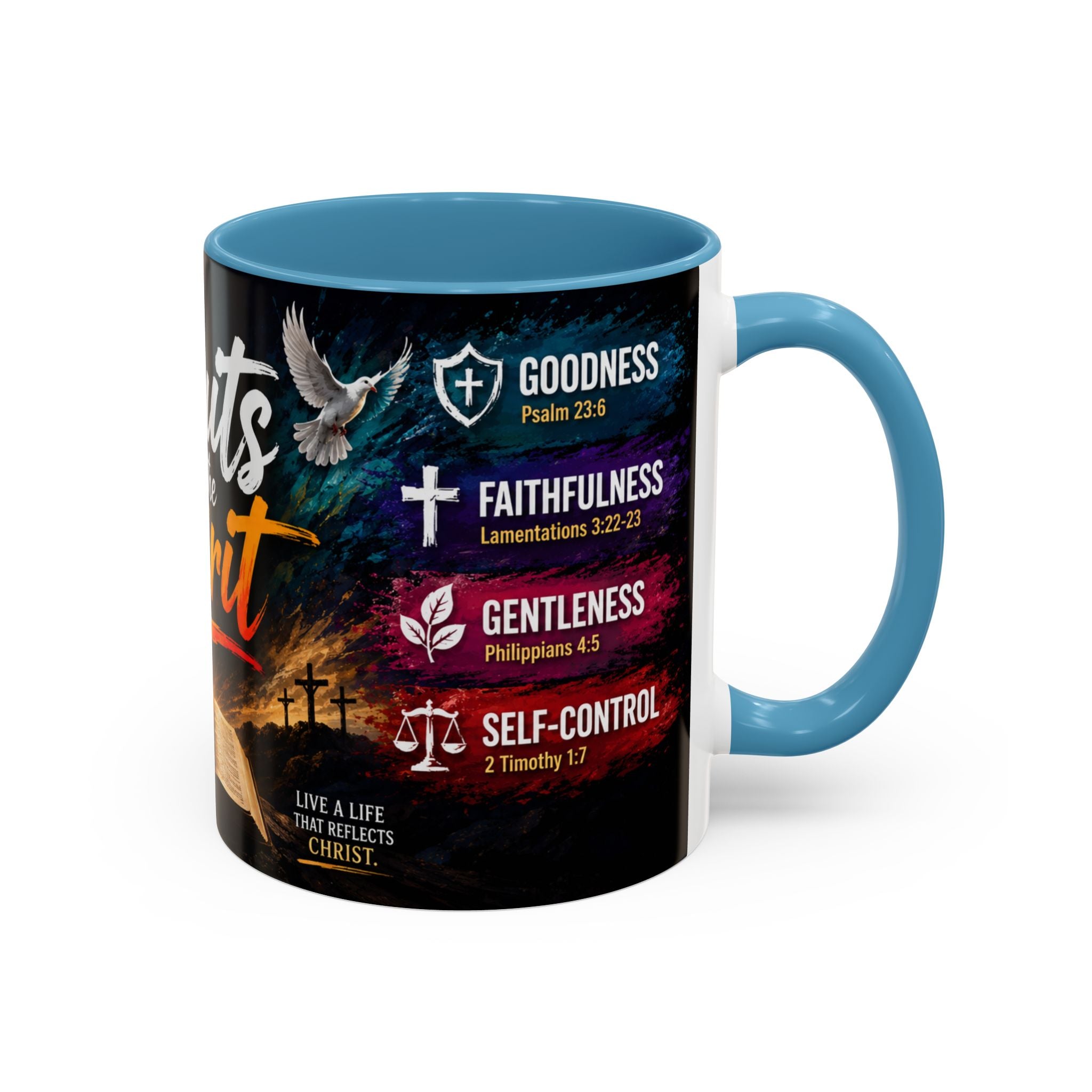 Fruits of the Spirit Coffee Mug — Christian Inspirational Bible Scripture Accent Mug (11/15oz), Religious Gift