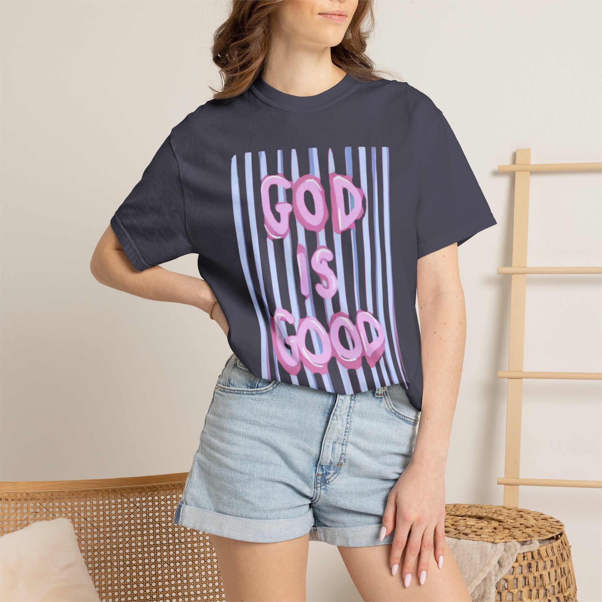 God Is Good T-Shirt — Pastel Pink Bubble Letter Faith Tee