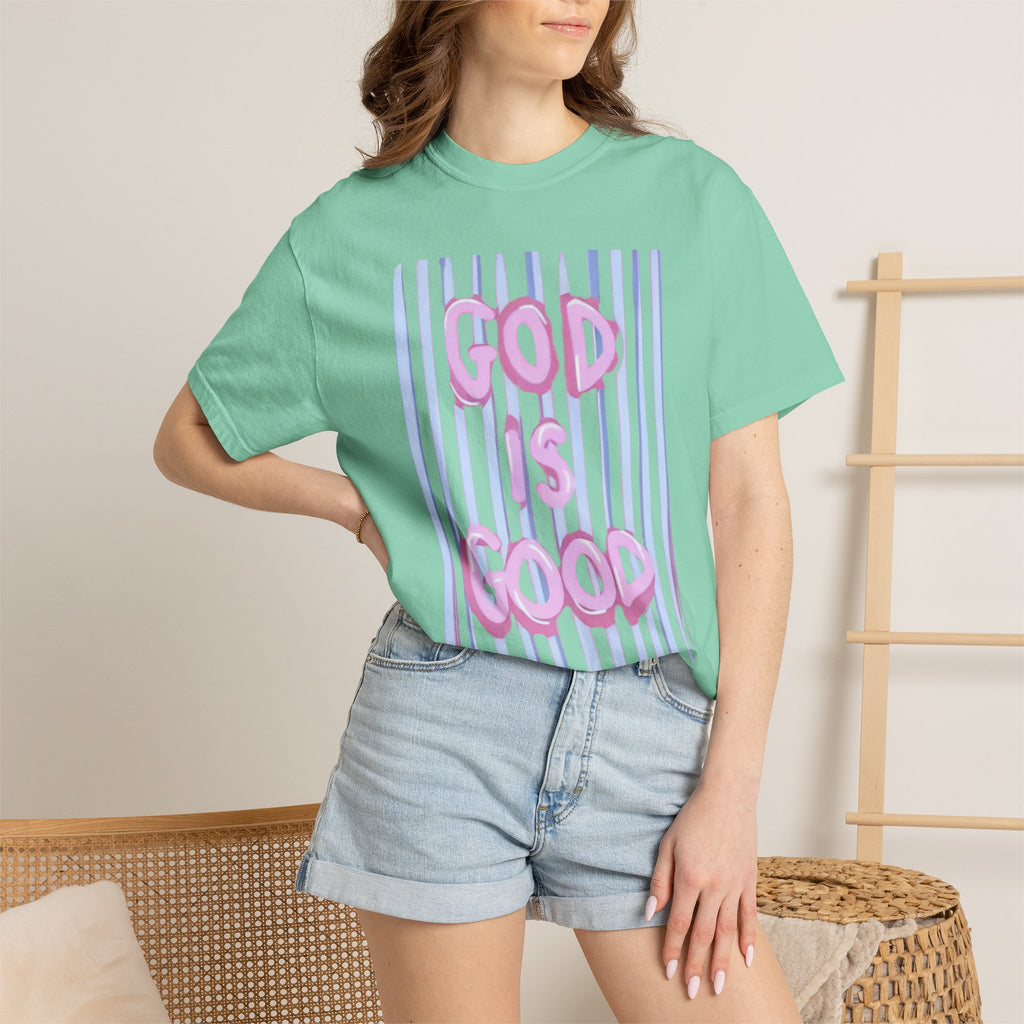 God Is Good T-Shirt — Pastel Pink Bubble Letter Faith Tee