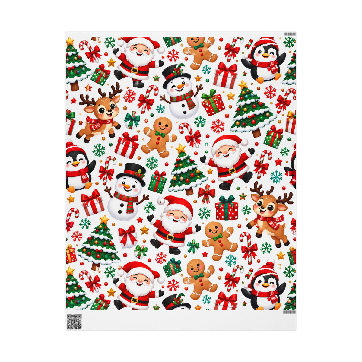 Christmas Wrapping Paper Roll | Santa Reindeer Snowman Penguin Gingerbread Holiday Gift Wrap