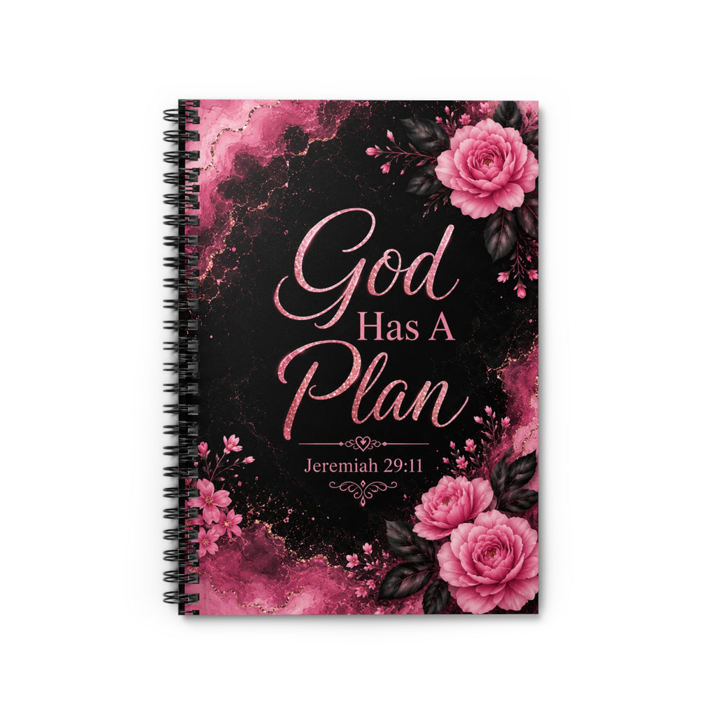 Personalized Spiral Notebook  — Christian Journal with Jeremiah 29:11 God has a plan, Floral Pink Cover