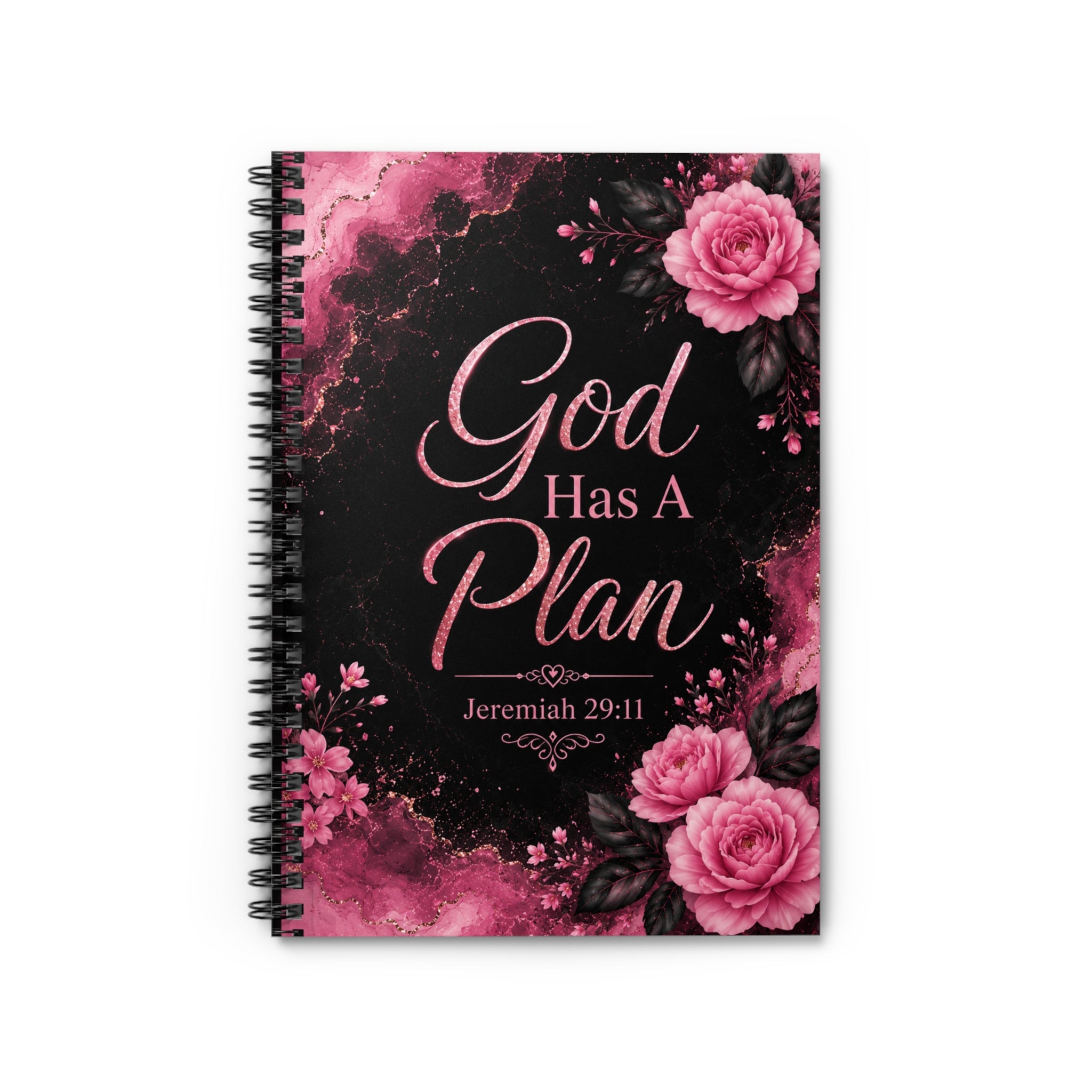 Personalized Spiral Notebook  — Christian Journal with Jeremiah 29:11 God has a plan, Floral Pink Cover