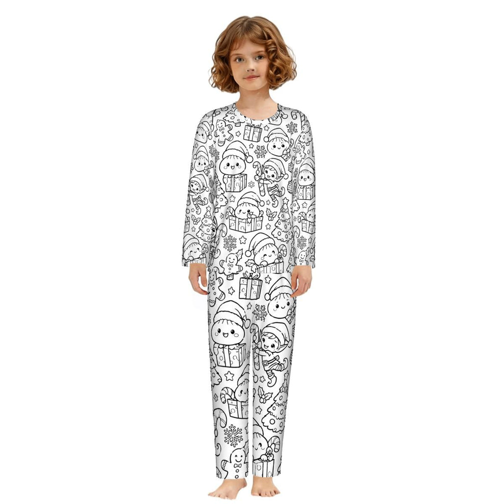 Kids Christmas Coloring Pajama Set – Cute Elf & Holiday Doodle Print ...