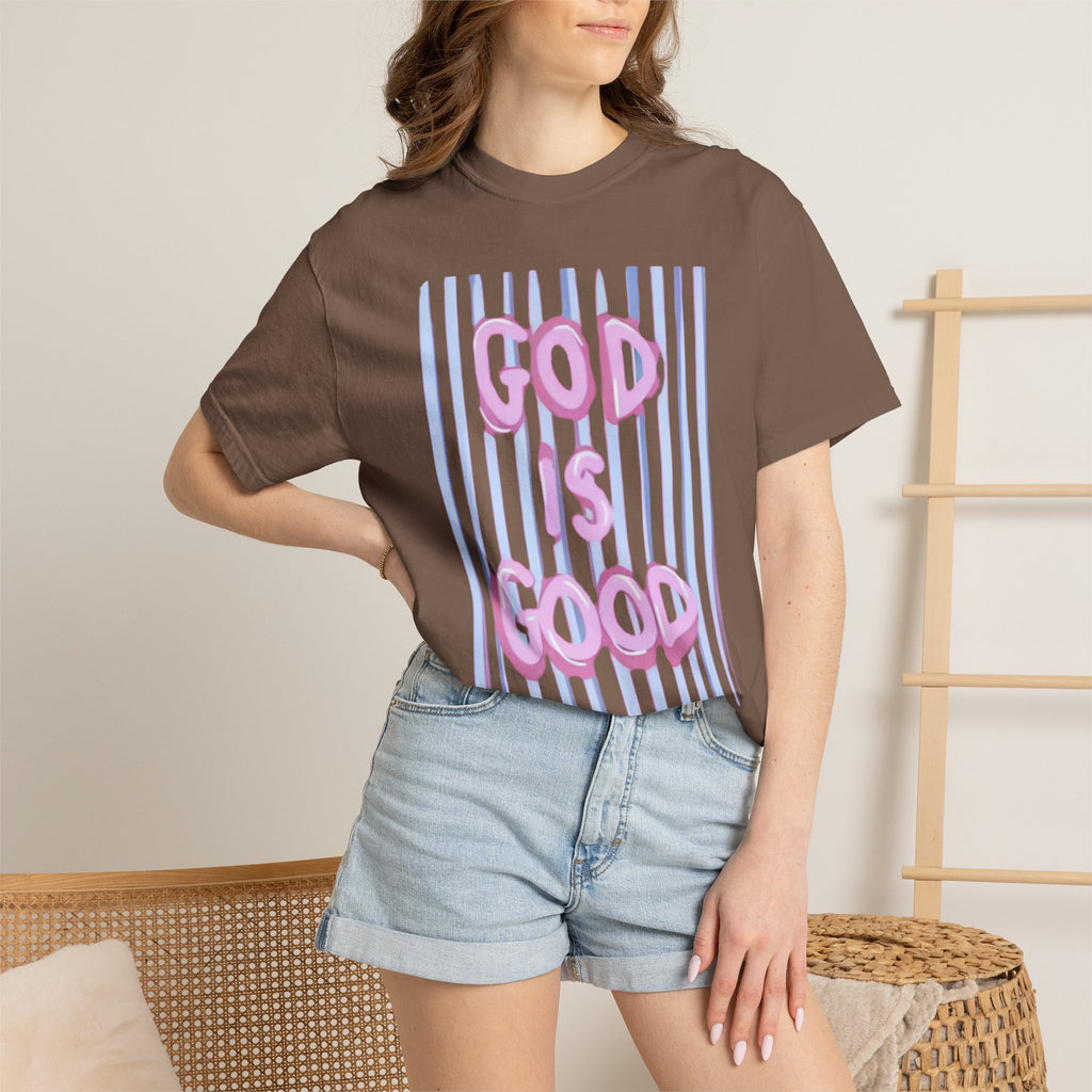 God Is Good T-Shirt — Pastel Pink Bubble Letter Faith Tee