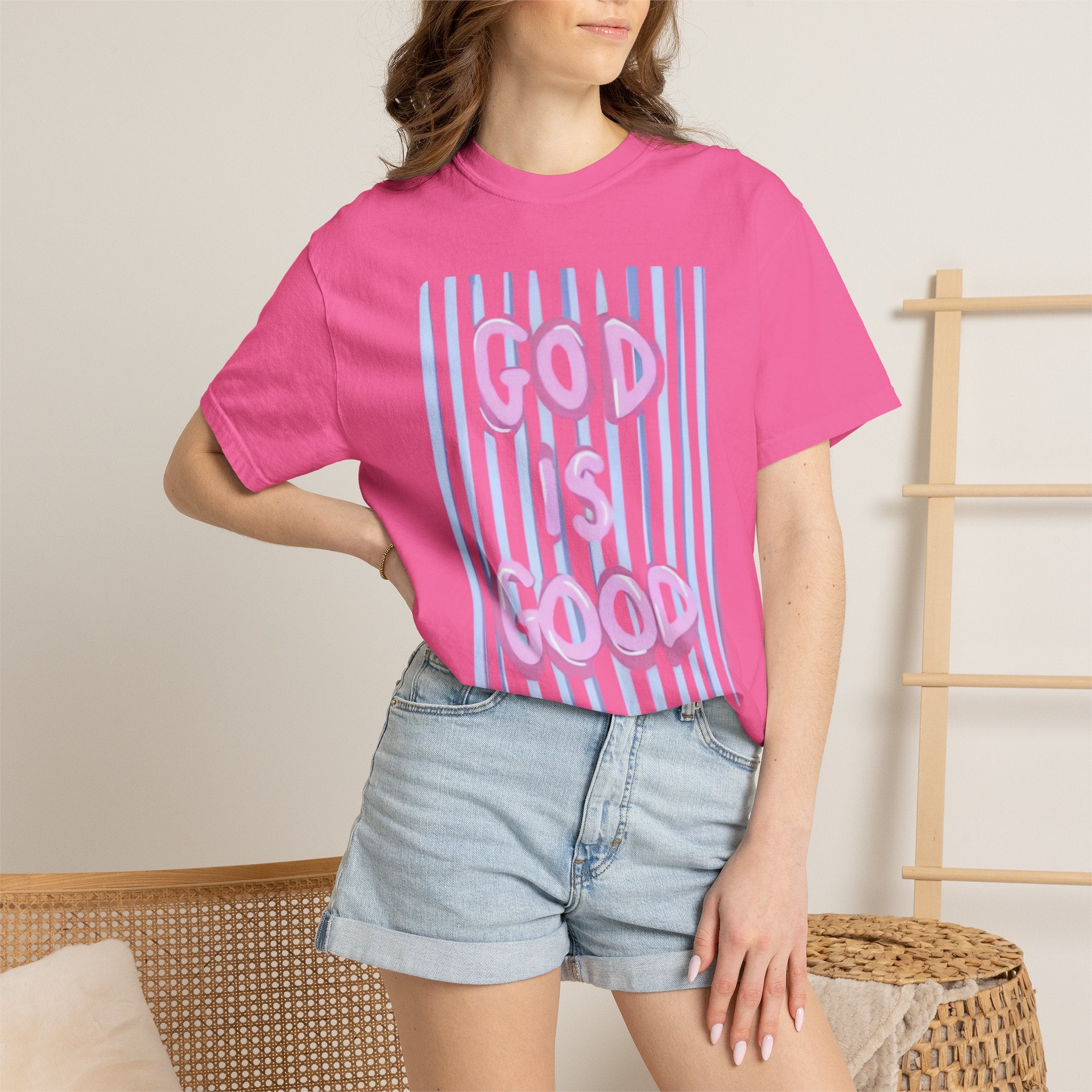 God Is Good T-Shirt — Pastel Pink Bubble Letter Faith Tee