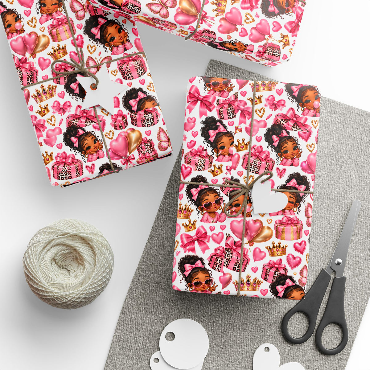 Pink Princess Wrapping Paper | Cute Bows Hearts Butterflies Gift Wrap