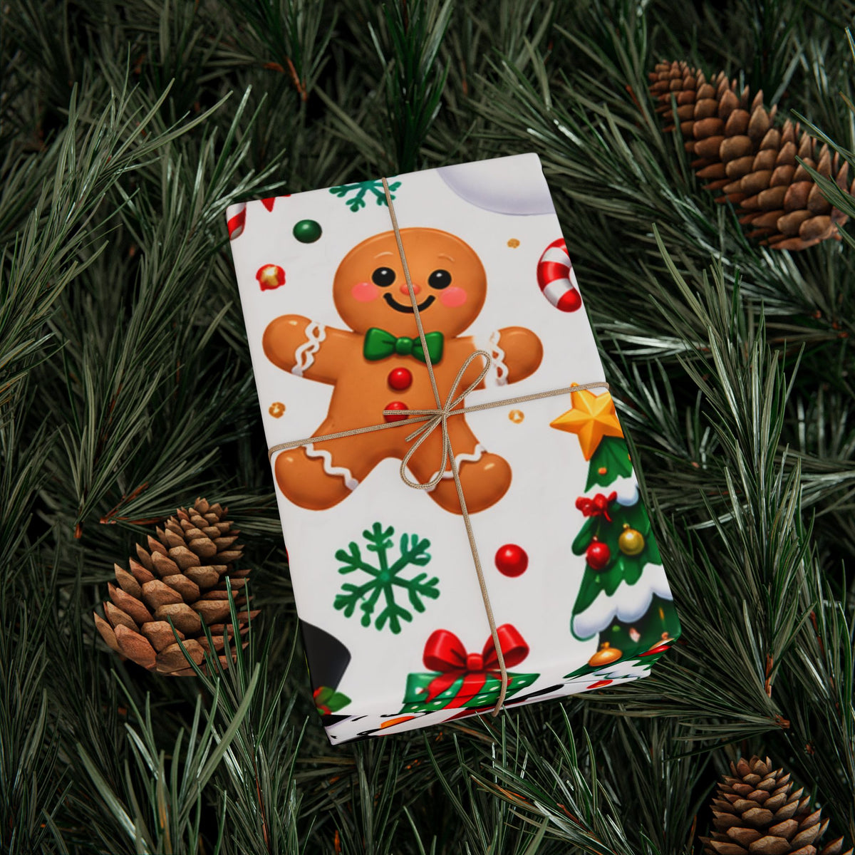 Christmas Wrapping Paper Roll | Santa Reindeer Snowman Penguin Gingerbread Holiday Gift Wrap