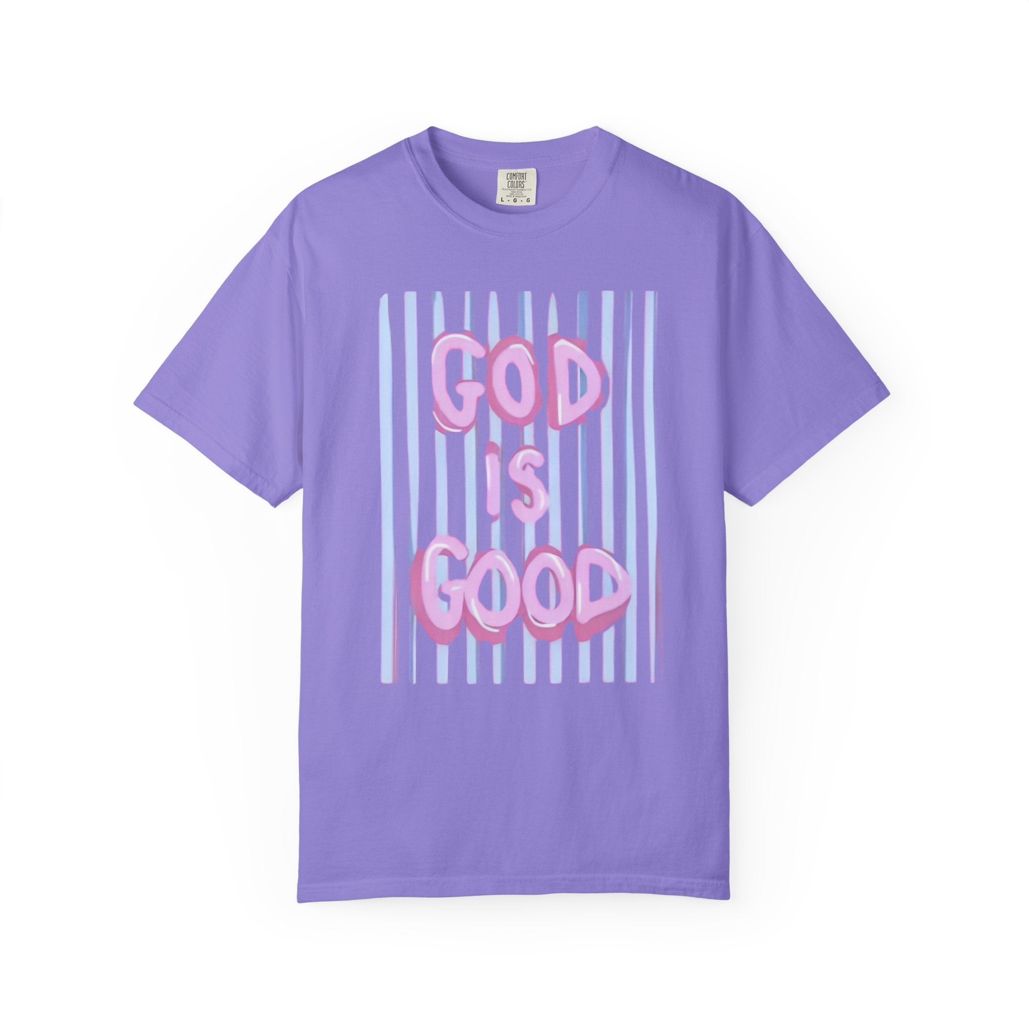 God Is Good T-Shirt — Pastel Pink Bubble Letter Faith Tee