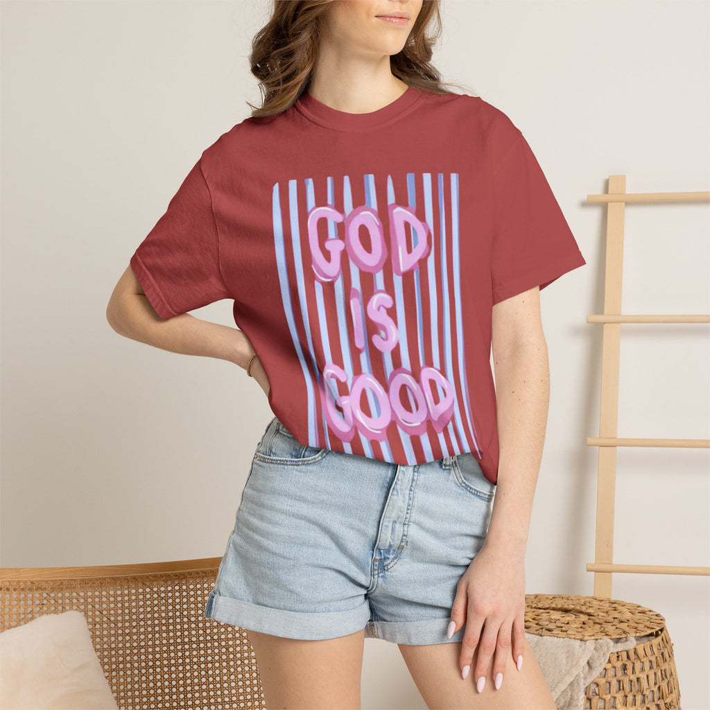 God Is Good T-Shirt — Pastel Pink Bubble Letter Faith Tee