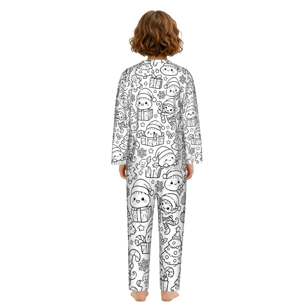Kids Christmas Coloring Pajama Set – Cute Elf & Holiday Doodle Print, Long Sleeve Holiday PJs, Christmas Gift for Kids