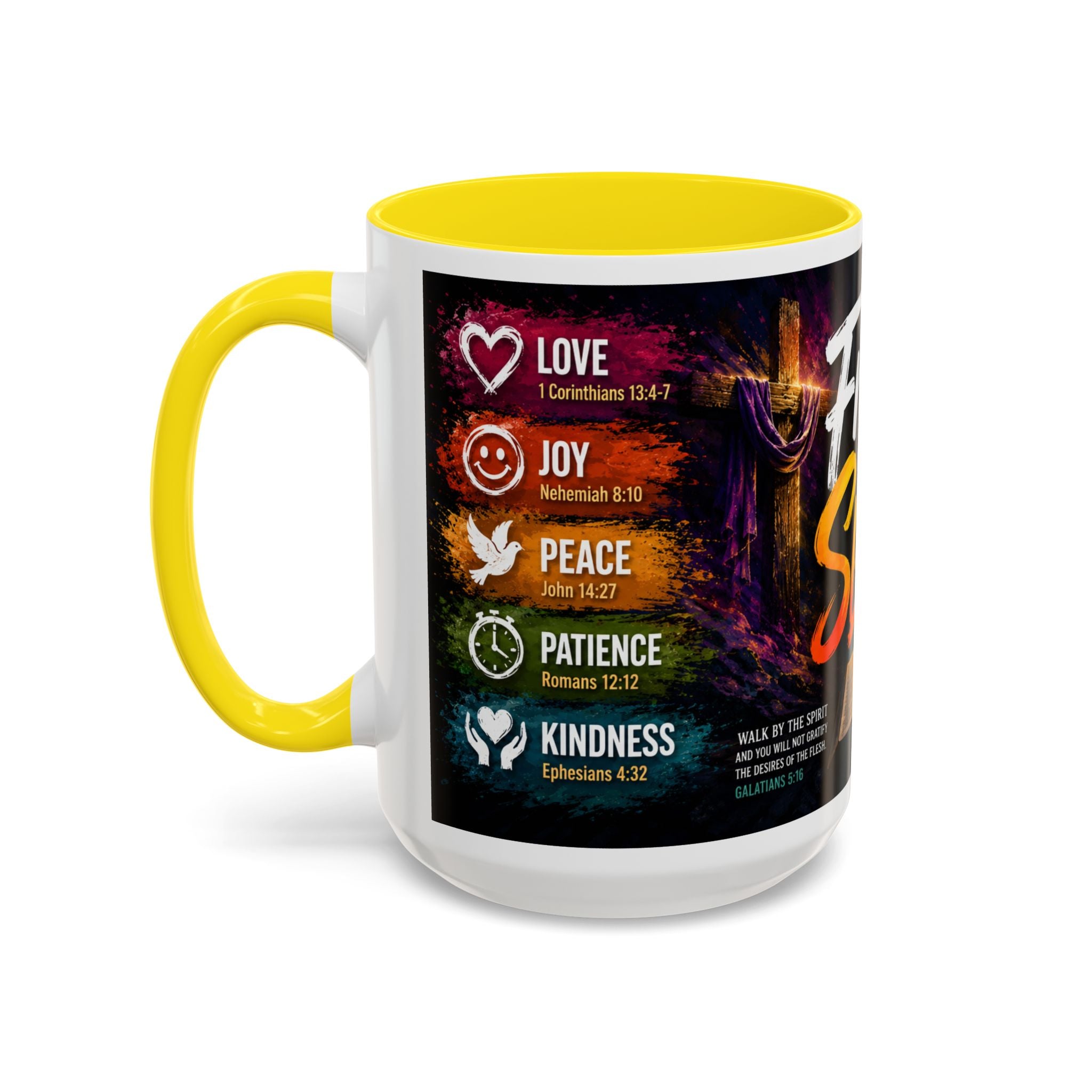 Fruits of the Spirit Coffee Mug — Christian Inspirational Bible Scripture Accent Mug (11/15oz), Religious Gift