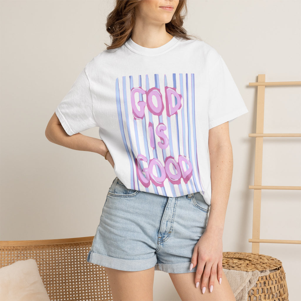 God Is Good T-Shirt — Pastel Pink Bubble Letter Faith Tee