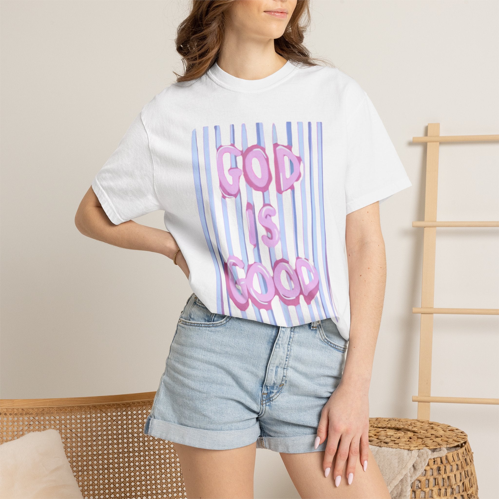 God Is Good T-Shirt — Pastel Pink Bubble Letter Faith Tee