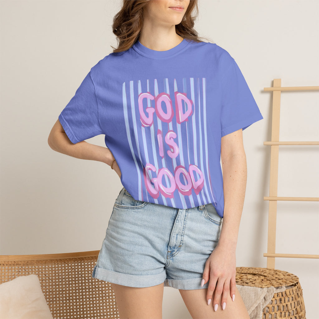 God Is Good T-Shirt — Pastel Pink Bubble Letter Faith Tee