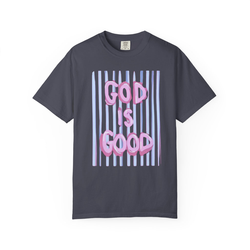 God Is Good T-Shirt — Pastel Pink Bubble Letter Faith Tee