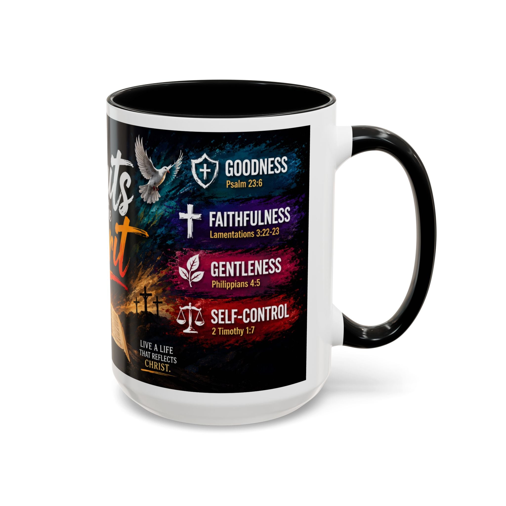 Fruits of the Spirit Coffee Mug — Christian Inspirational Bible Scripture Accent Mug (11/15oz), Religious Gift