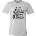 Gray t-shirt with 'I Have Decided I Will Follow Jesus' text on a white background