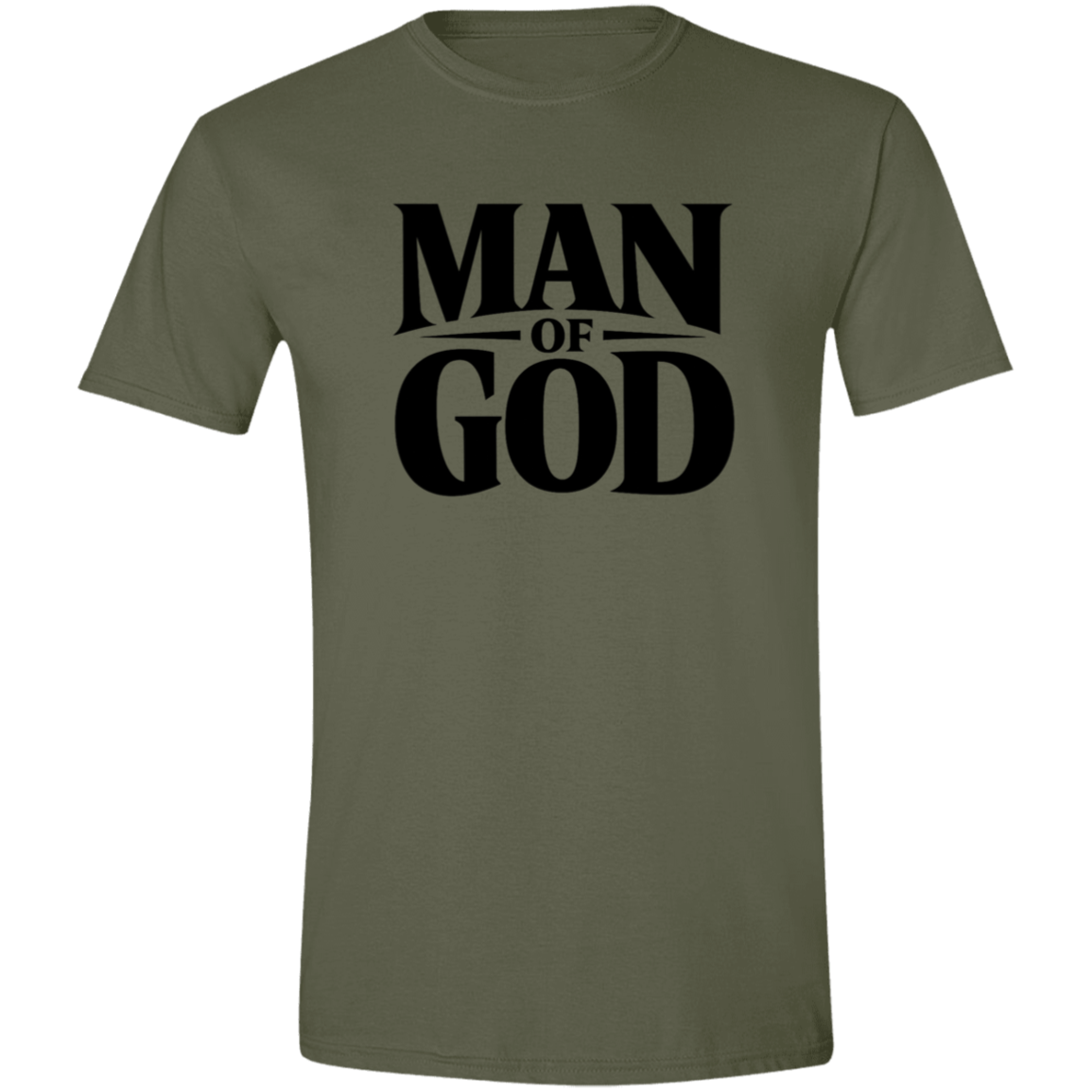 Green t-shirt with 'Man of God' text on a white background