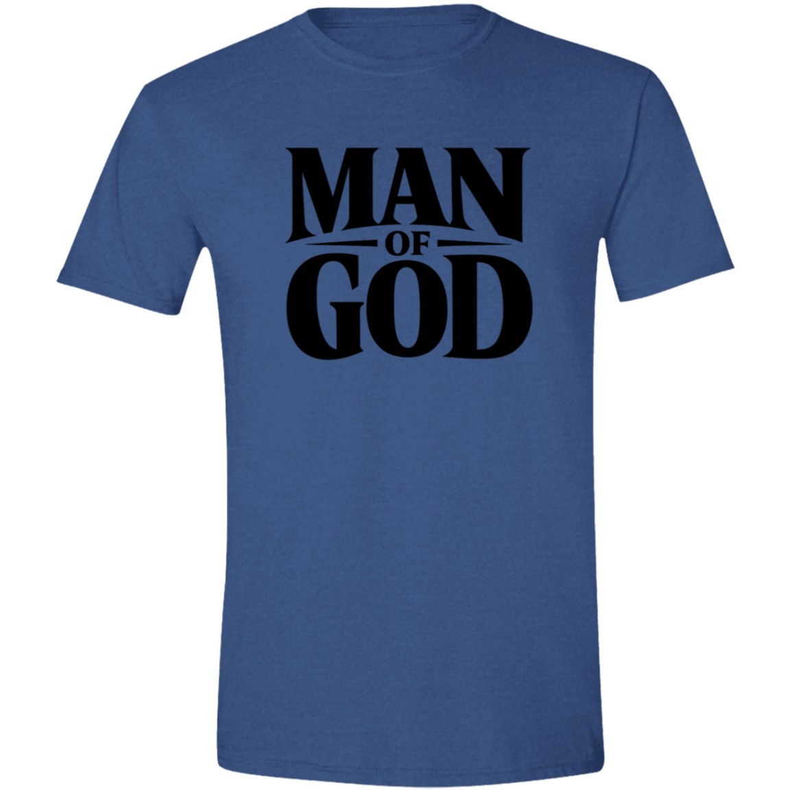 Heather Royal t-shirt with a 'Man of God' text, and on a white background 