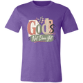 Purple t-shirt with 'God's Not Done Yet' text design on a white background