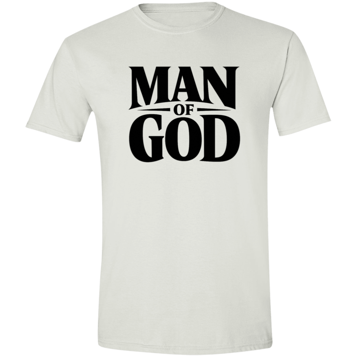 White t-shirt with 'Man of God' text on a white background